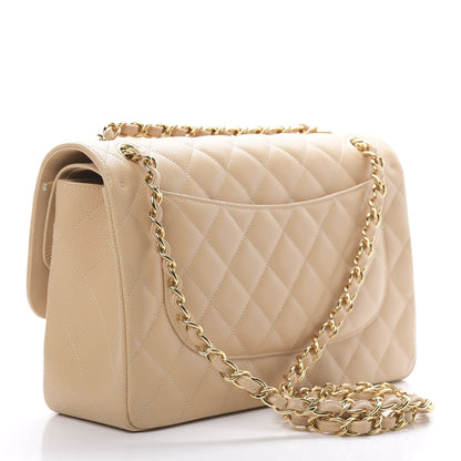 Chanel Caviar Quilted Jumbo Double Flap Beige 3 of 13