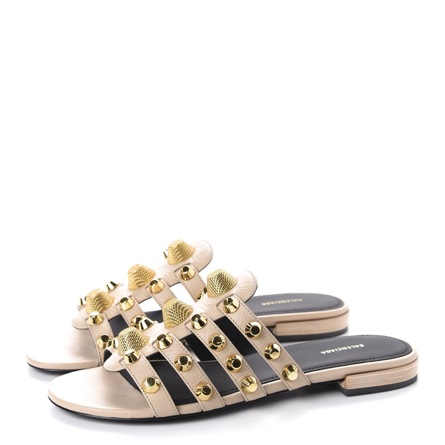 Agneau Lambskin Giant Gold Stud Sandals 36 Beige