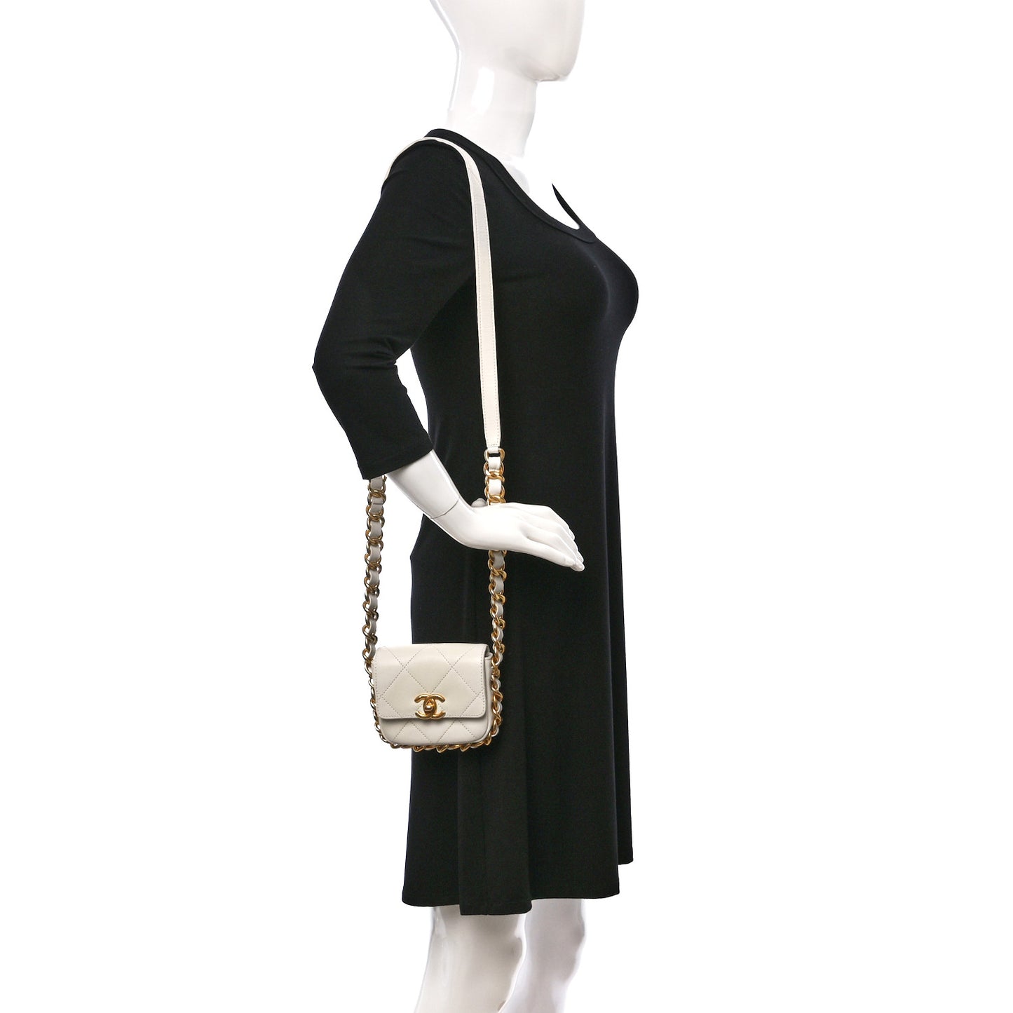 Calfskin Quilted Mini Framing Chain Bag White