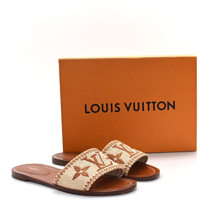 Louis Vuitton Raffia Calfskin Monogram Lock It Flat Mules 39.5 Cognac Brown 10 of 10