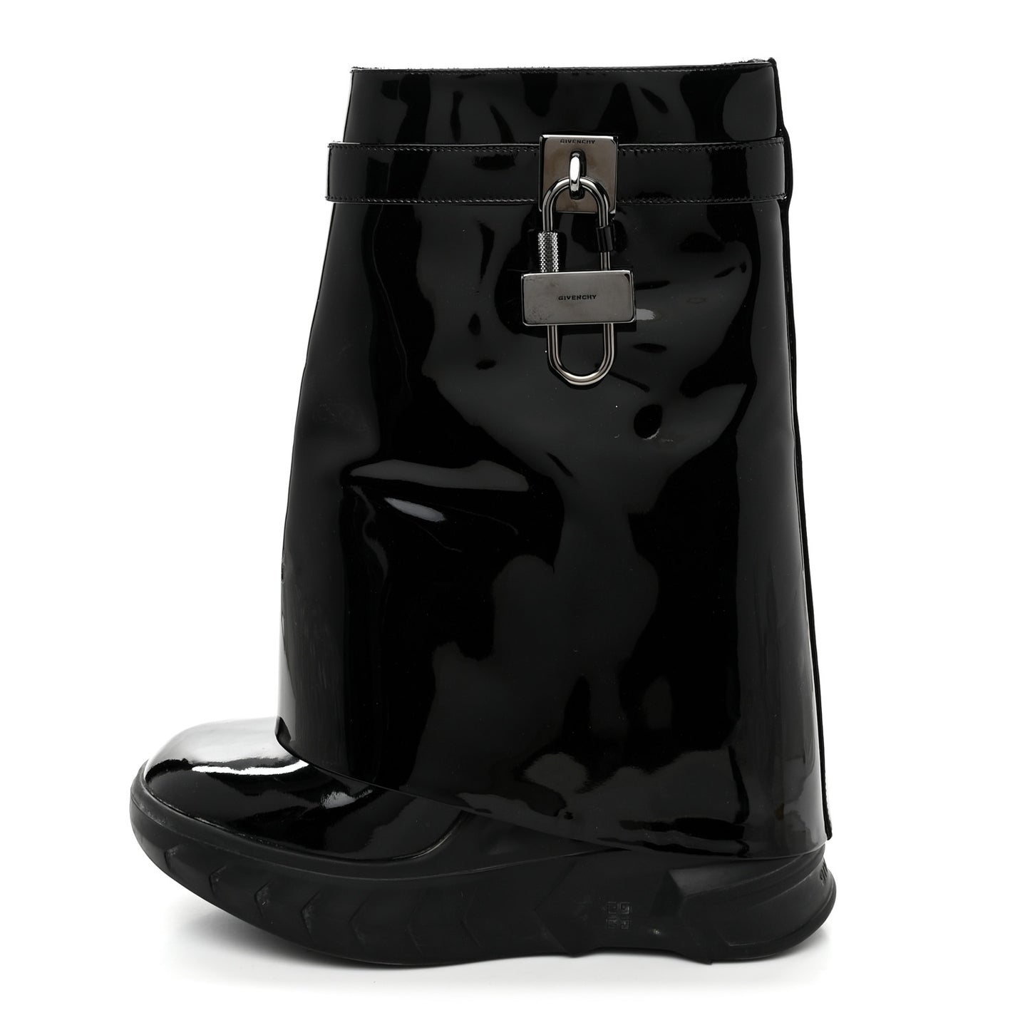 Patent Shark Lock Biker Ankle Boots 37 Black