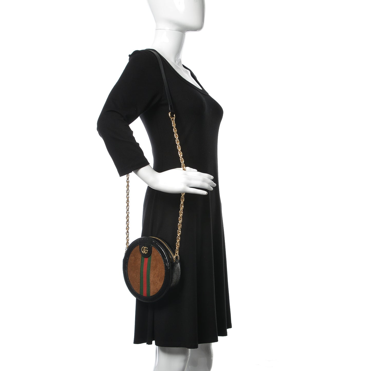 Suede Patent Web Mini Ophidia Round Shoulder Bag Nocciola Black