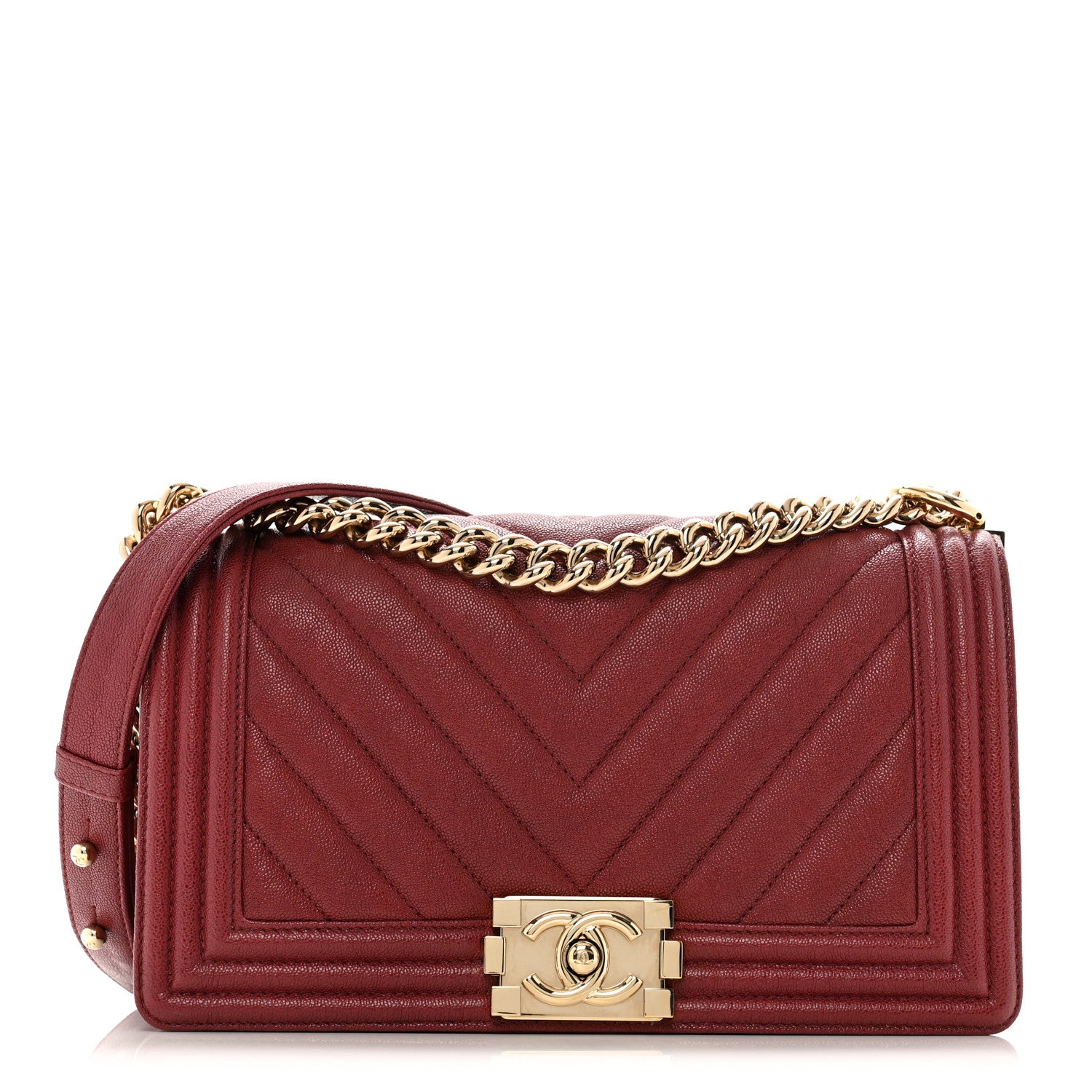 Chanel Caviar Chevron Quilted Medium Boy Flap Red 1 of 13
