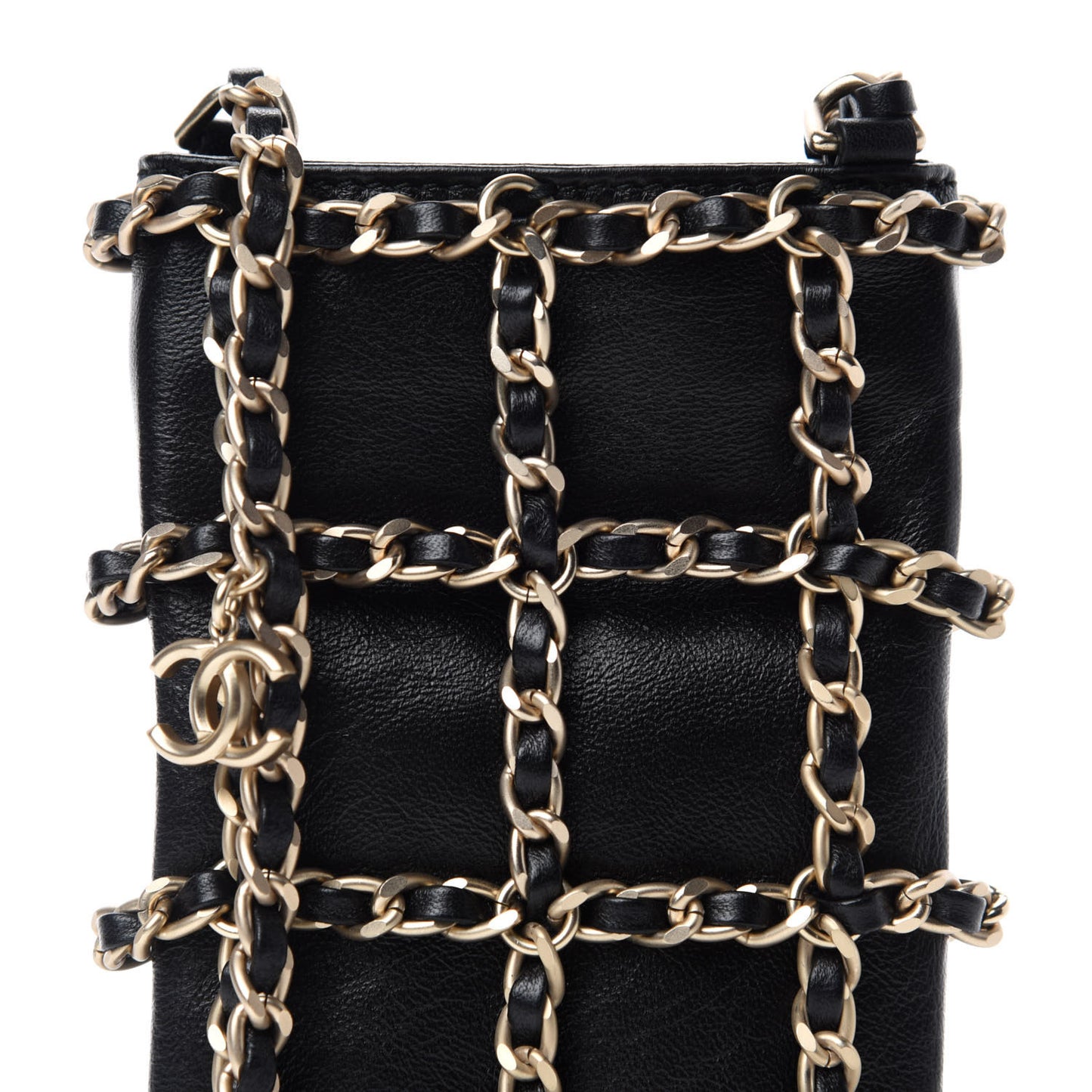 Lambskin Tech Me Out Clutch With Chain Black
