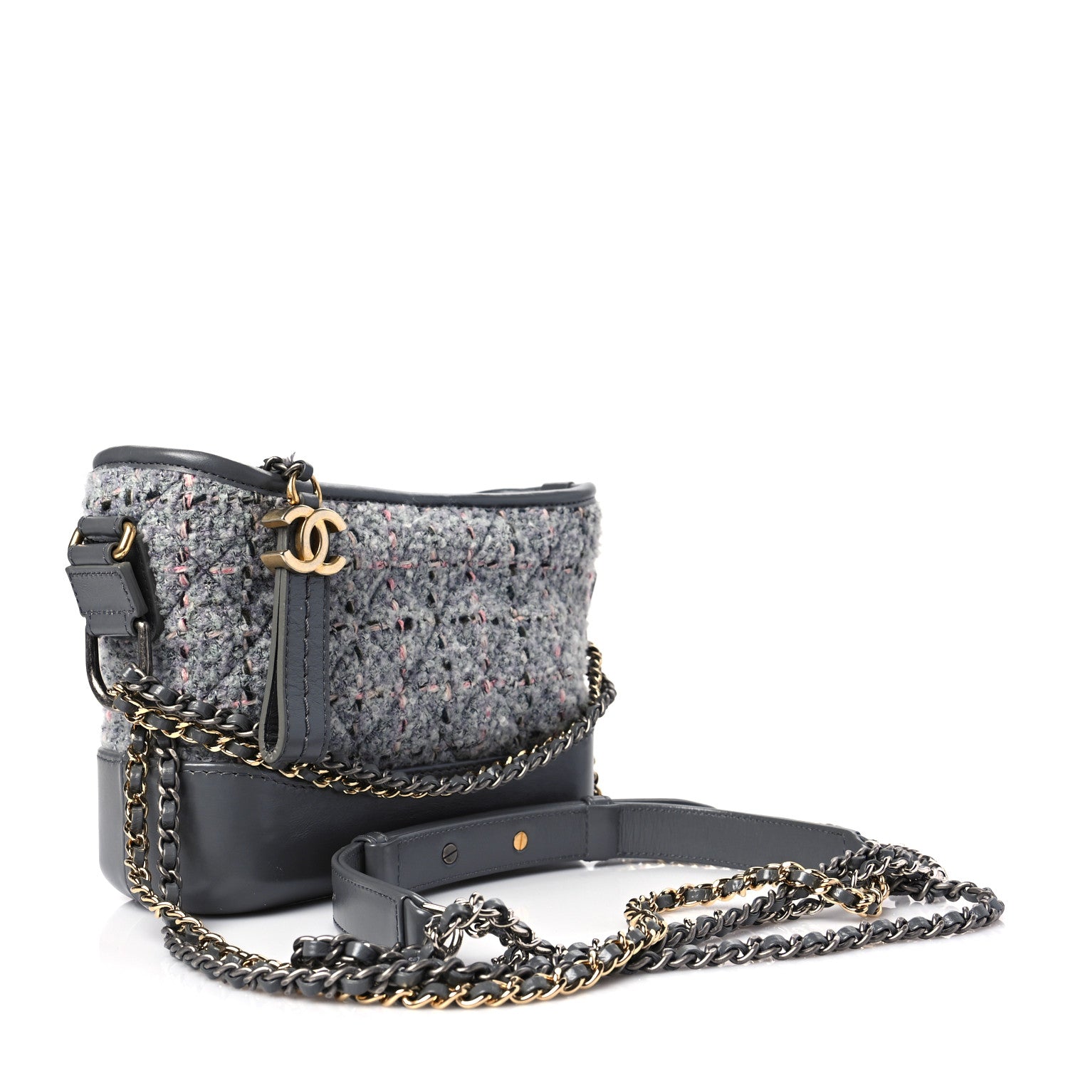 Chanel Tweed Calfskin Quilted Small Gabrielle Hobo Grey 3 of 7