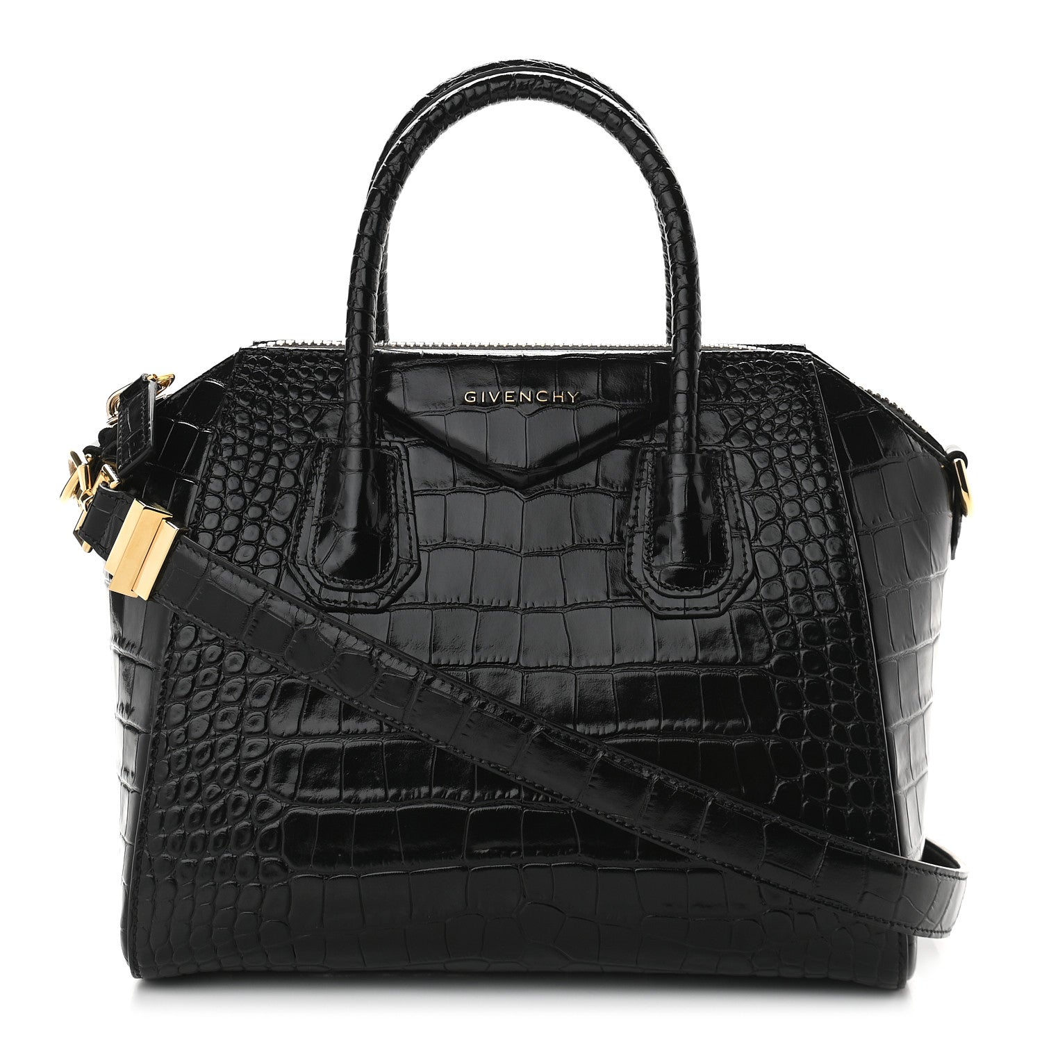 Givenchy Calfskin Crocodile Embossed Small Antigona Black 1 of 9