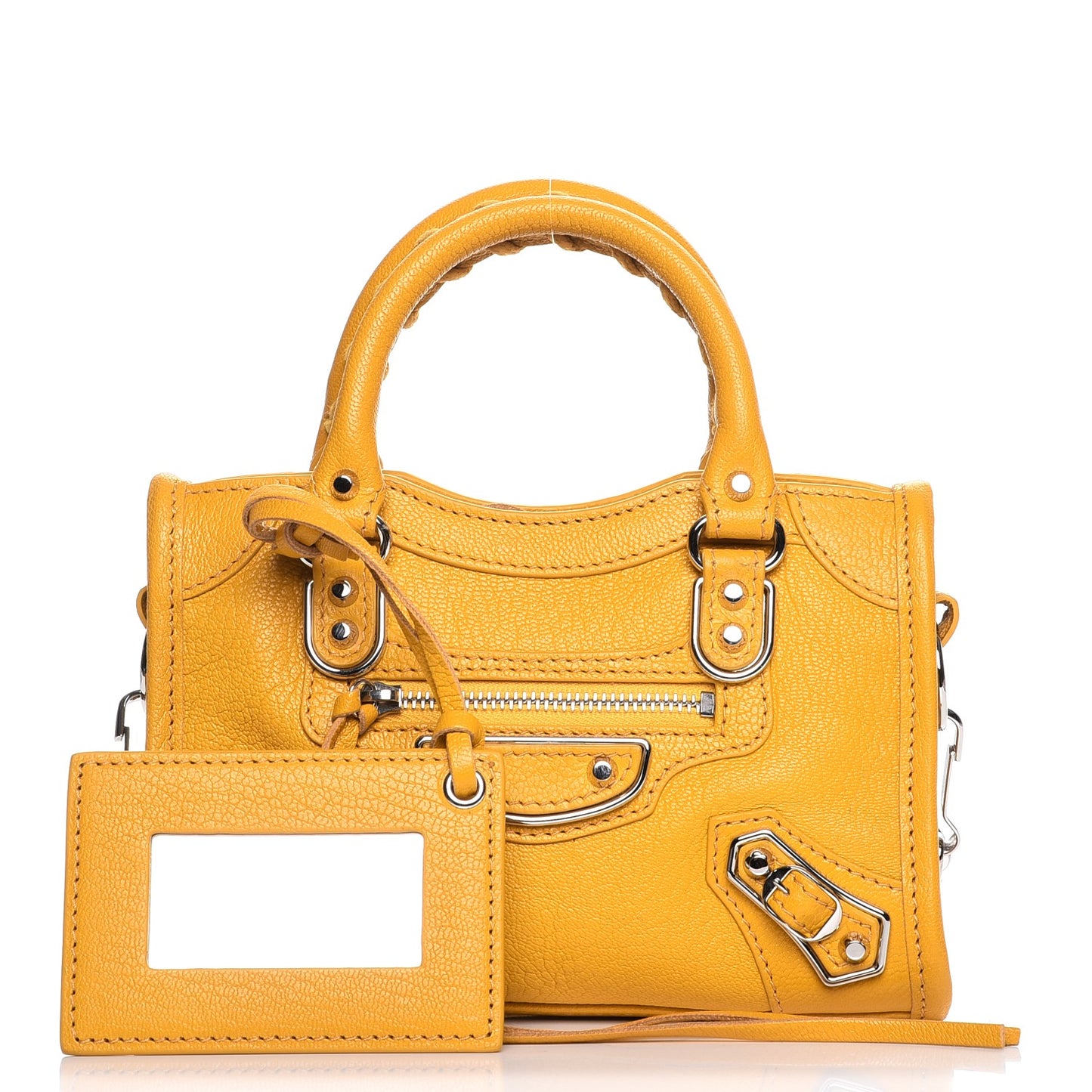 Chevre Silver Metallic Edge Hardware Nano City Jaune Epi