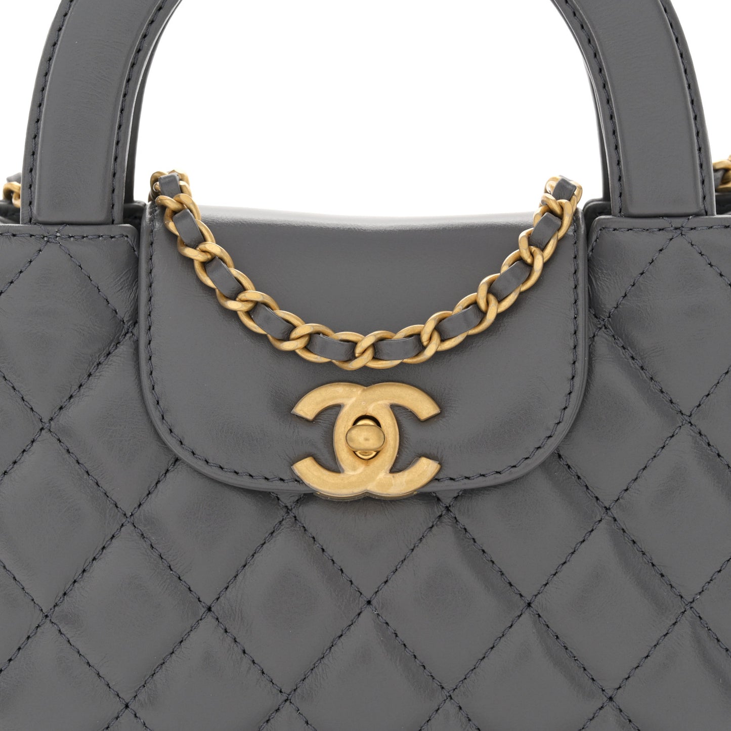 Shiny Aged Calfskin Quilted Nano Kelly Shopper Grey