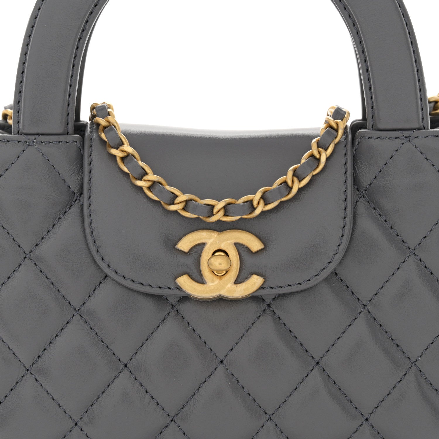 Chanel Shiny Aged Calfskin Quilted Nano Kelly Shopper Grey 8 of 11