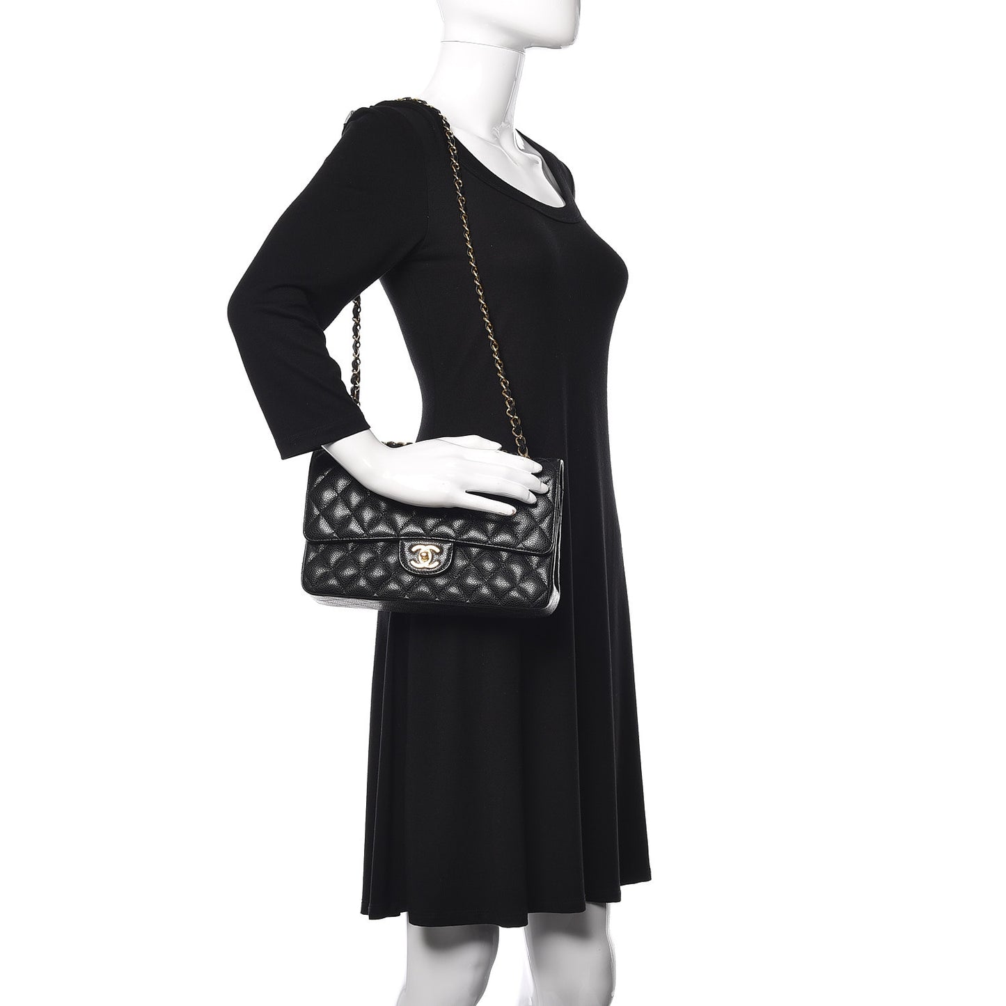 Caviar Quilted Medium Double Flap Black