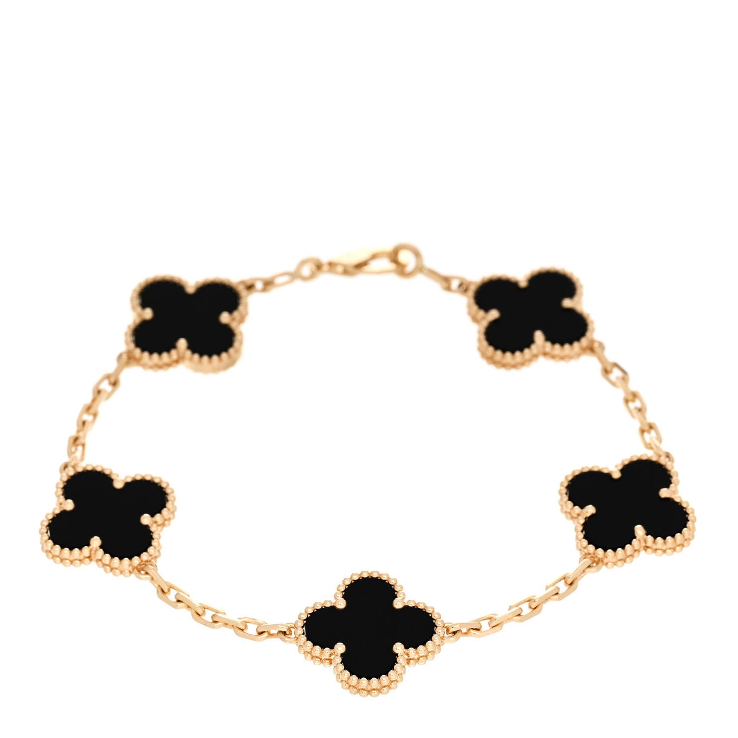 18K Yellow Gold Black Onyx 5 Motifs Vintage Alhambra Bracelet