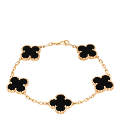 Van Cleef & Arpels 18K Yellow Gold Black Onyx 5 Motifs Vintage Alhambra Bracelet 1 of 5