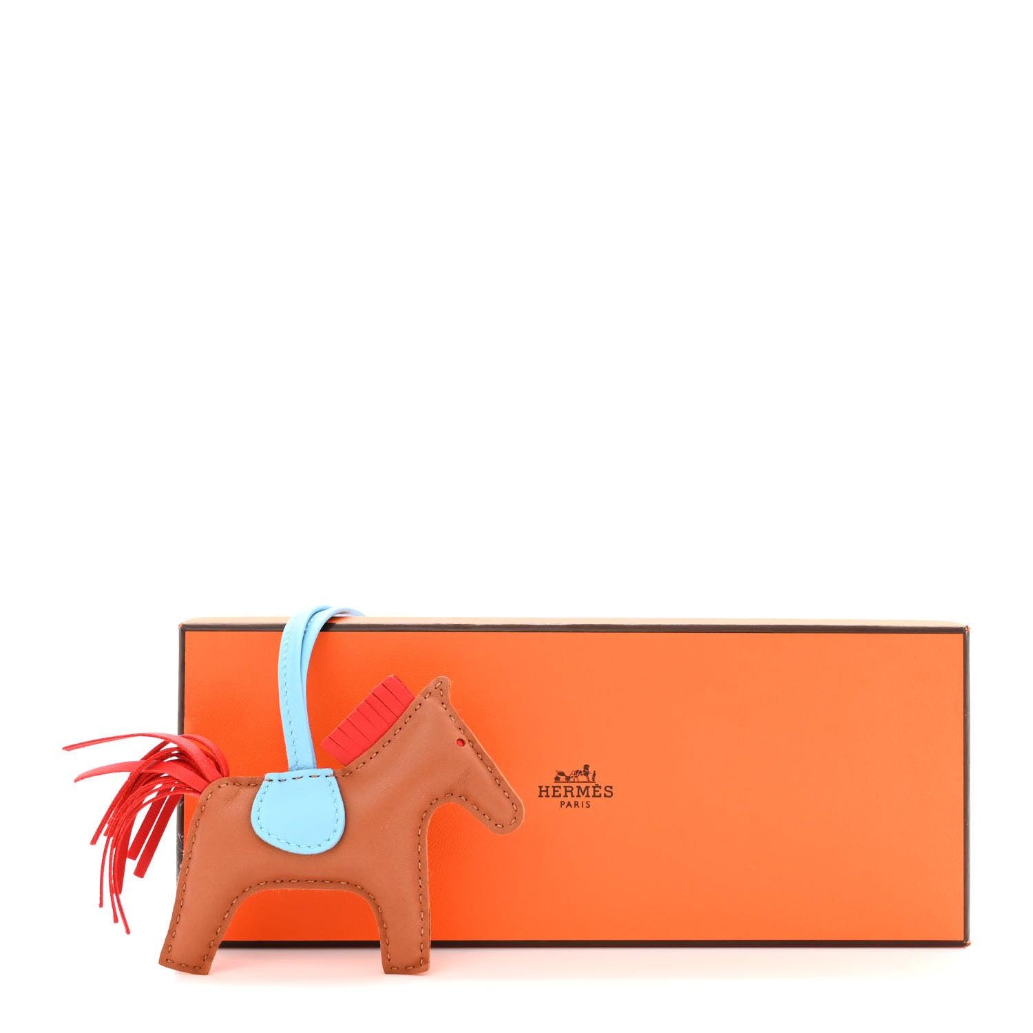 Hermes Milo Lambskin Grigri Rodeo Horse Bag Charm PM Gold Rouge Indien Celeste 5 of 5