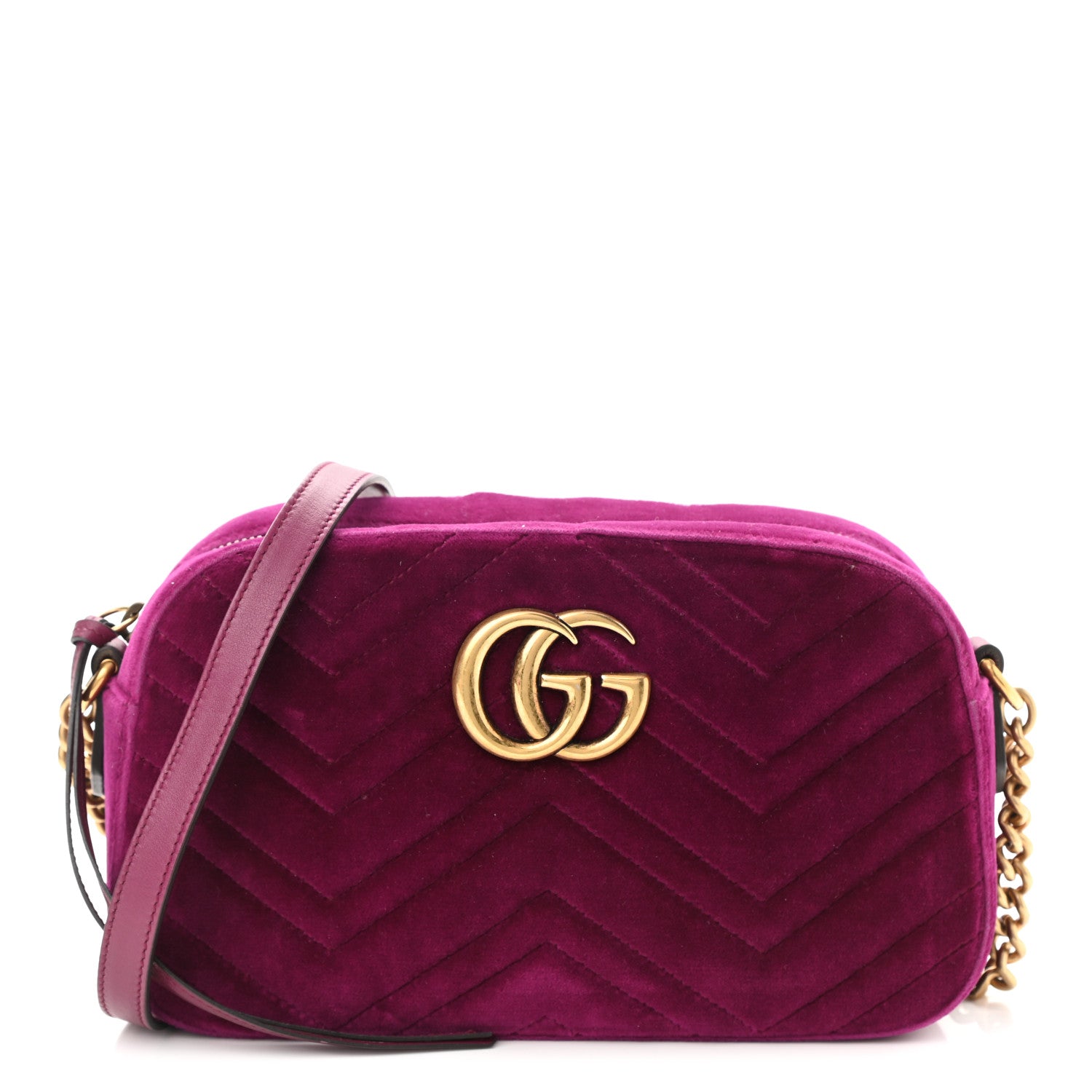 Gucci Velvet Matelasse Small GG Marmont Chain Shoulder Bag Fuchsia Violet Cyclamen 1 of 10
