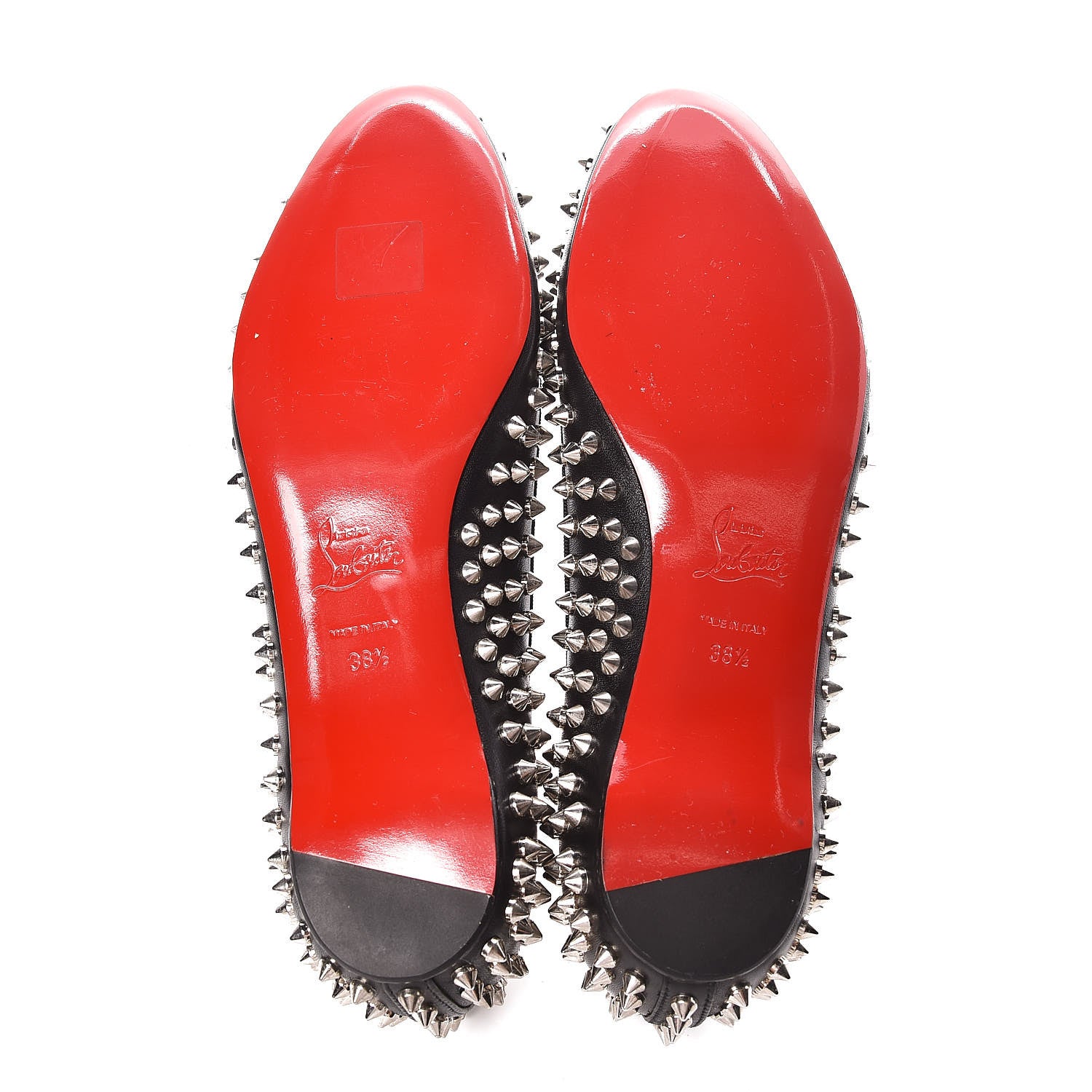 Christian Louboutin Shiny Nappa Big Kiss Spikes Flats 38.5 Black 5 of 7