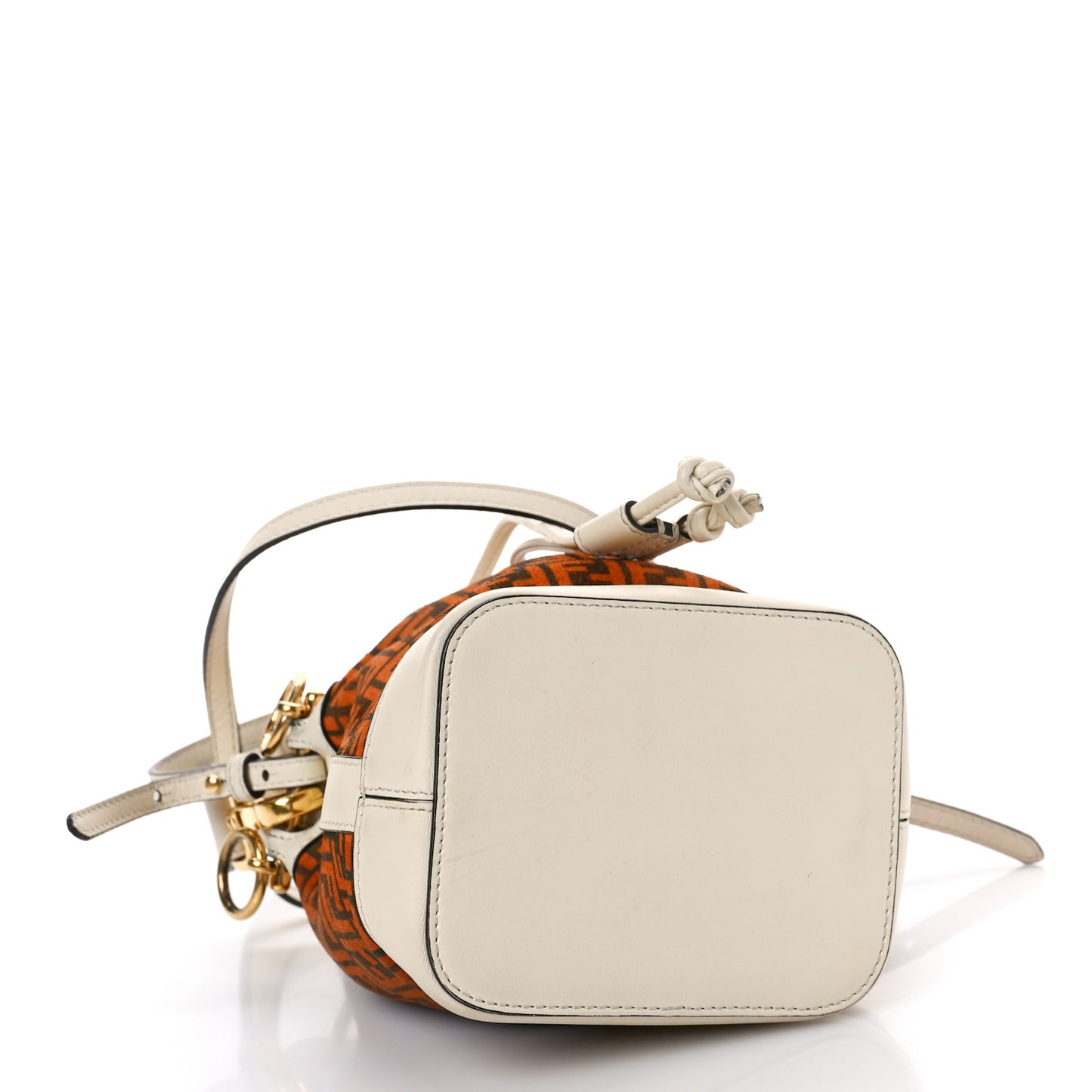 Suede Vitello King F is Fendi Micro FF Mini Mon Tresor Bucket Bag Arancio Marrone White Ice