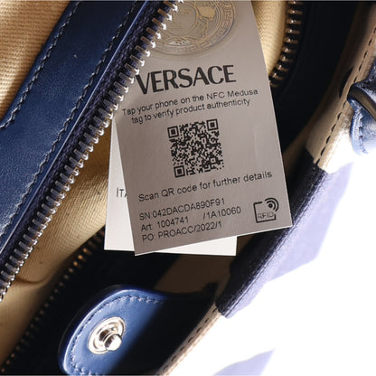 Versace Canvas Striped La Medusa Tote Bag  Navy Blue White 6 of 9