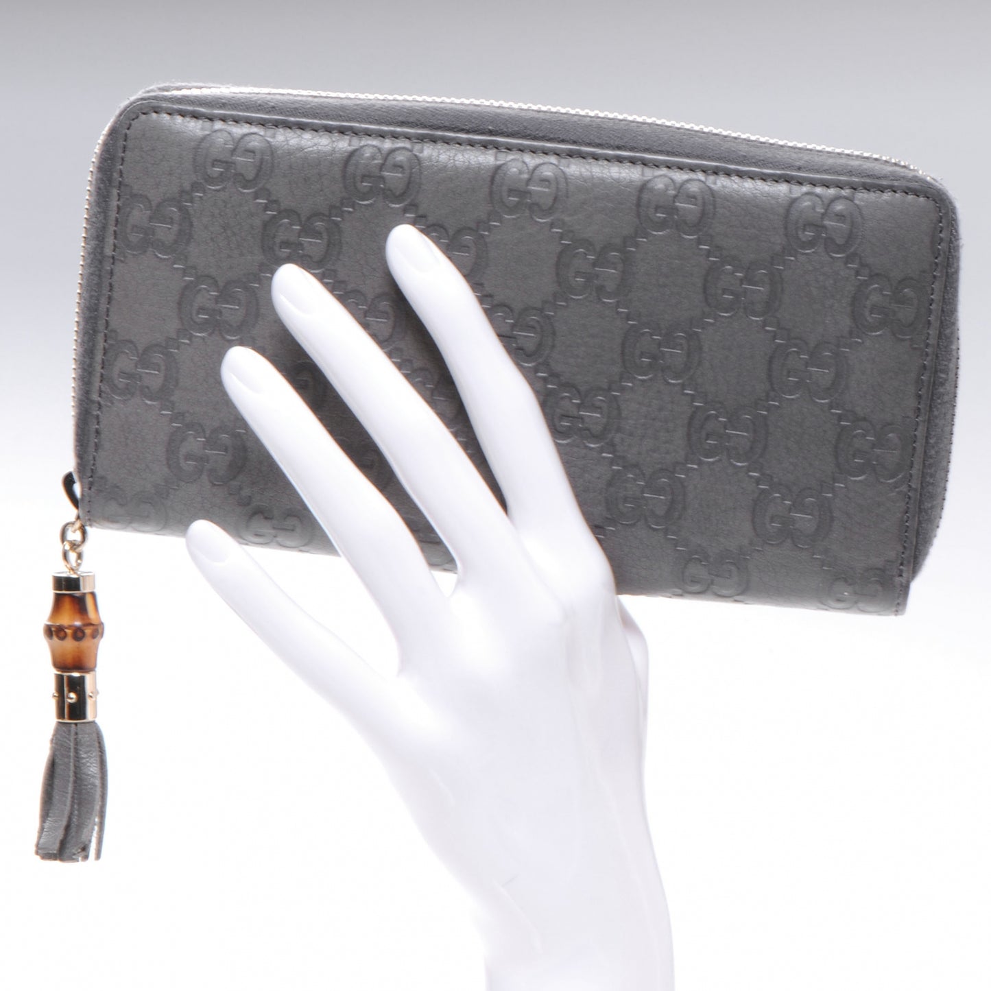 Guccissima Bamboo Tassel Zip Around Wallet Grey
