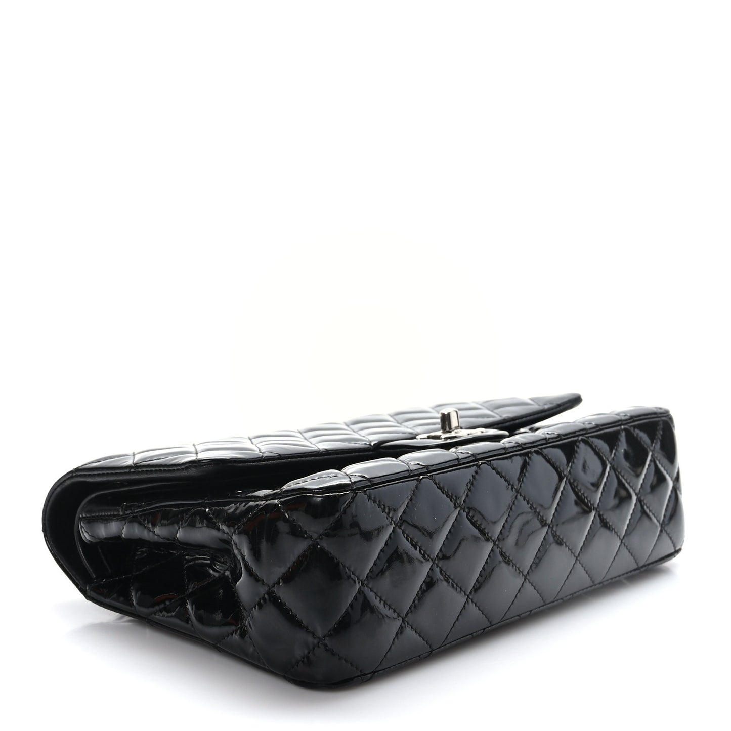 Patent Quilted Medium Double Flap Black