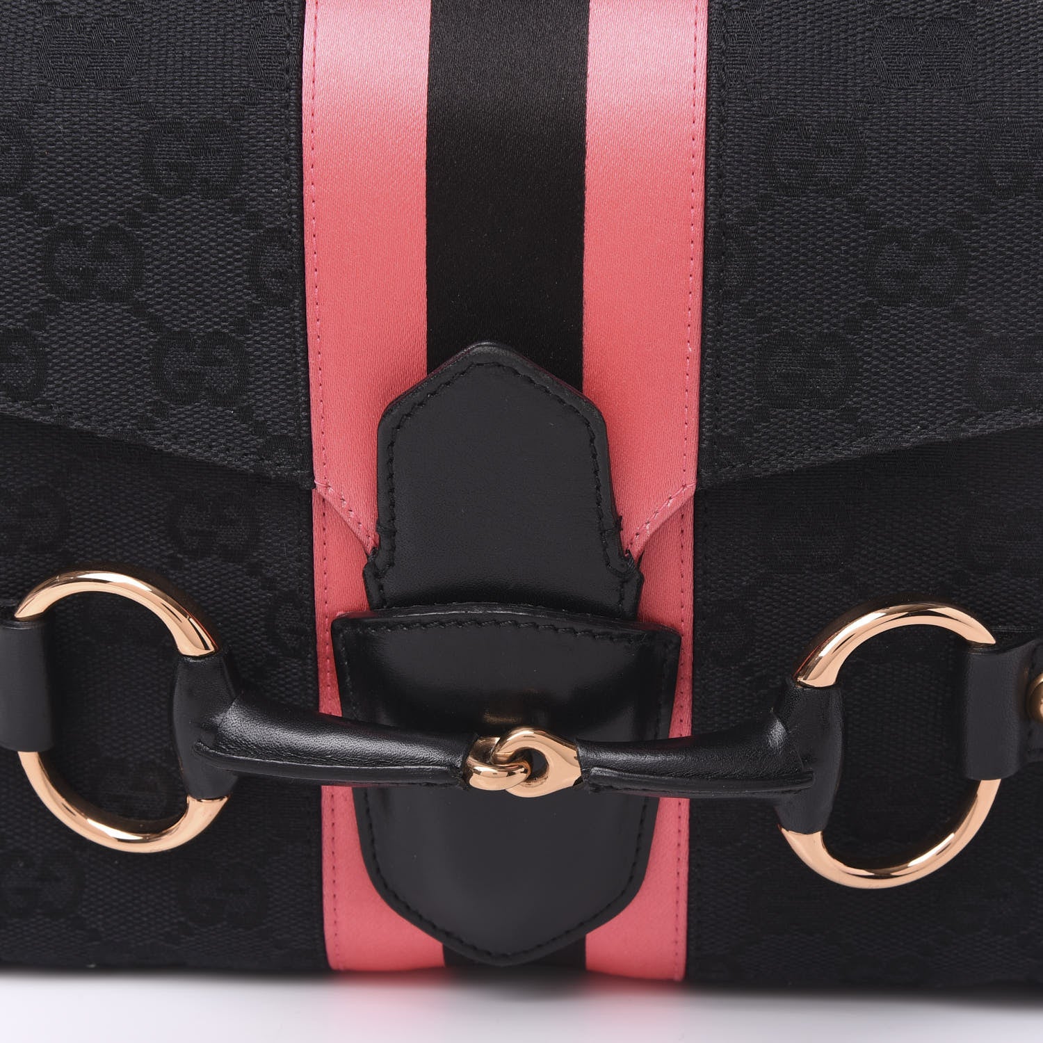 Gucci Monogram Horsebit Web Flap Bag Black Pink 5 of 7