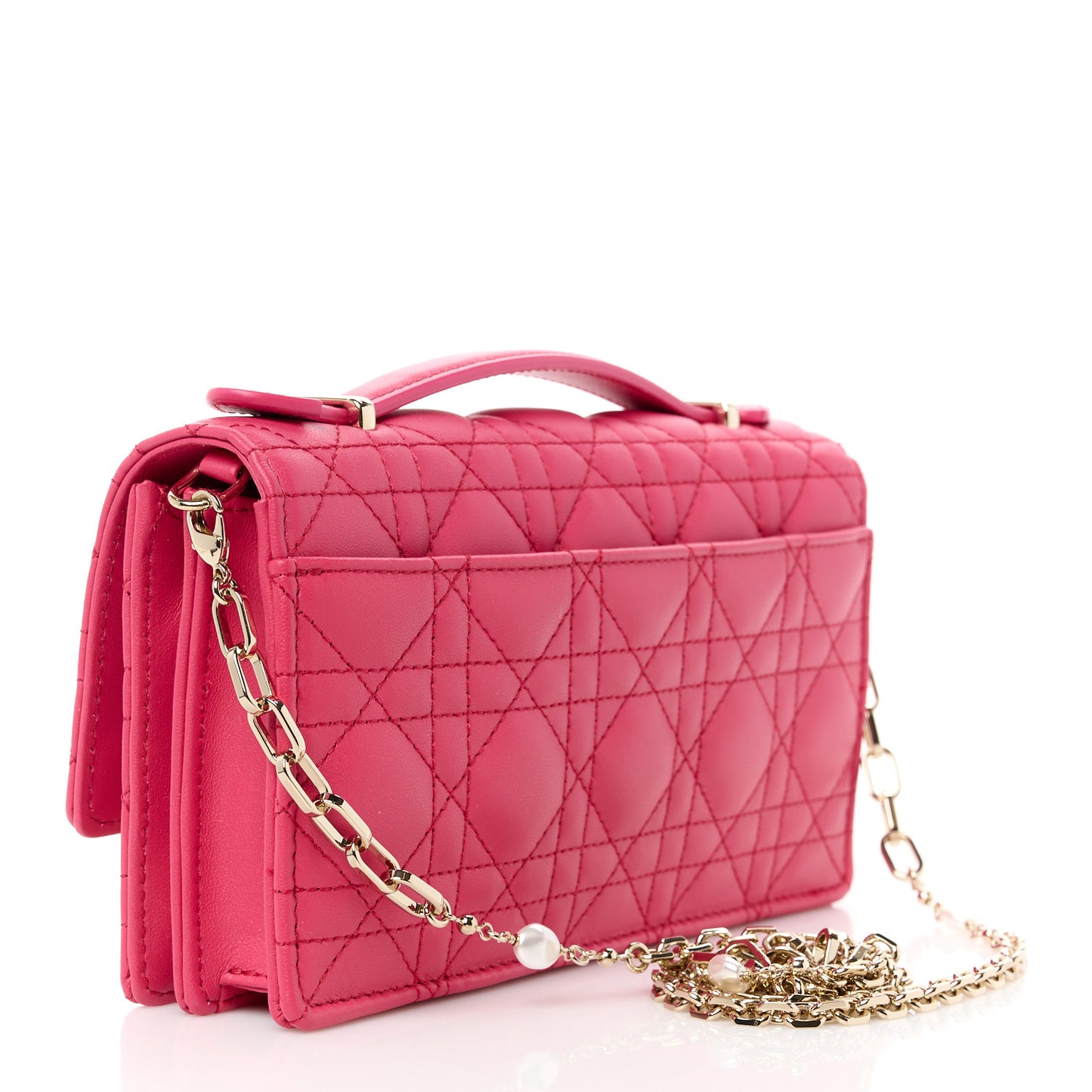 Lambskin Cannage Mini My Dior Top Handle Clutch Dark Pink