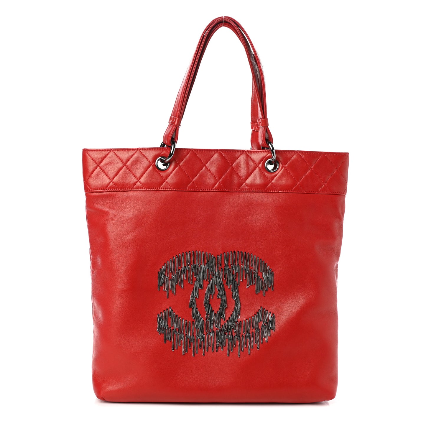 Lambskin Rock And Cabaret Chain Fringe Tote Red