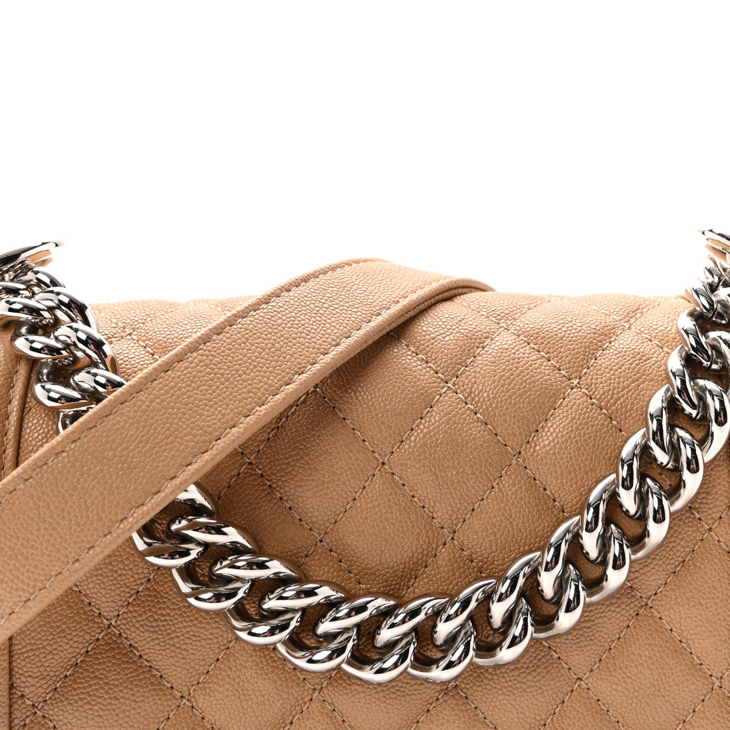 Caviar Quilted Small Boy Flap Beige
