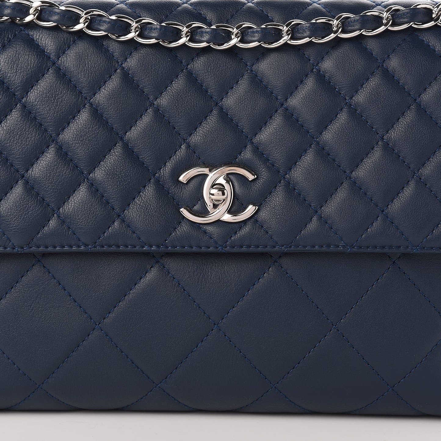 Calfskin Quilted In the Business Flap Dark Navy Blue