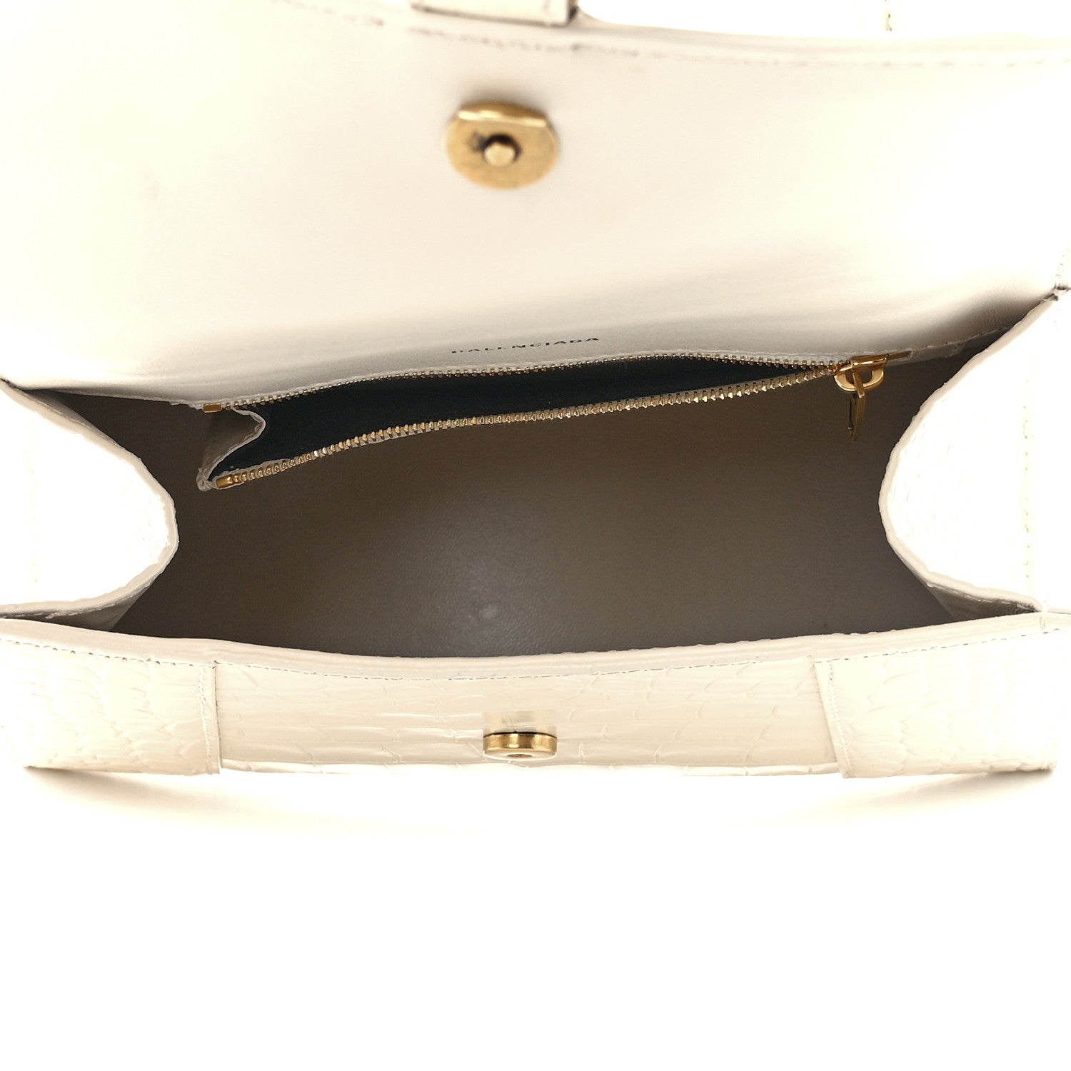Balenciaga Shiny Calfskin Crocodile Embossed Small Hourglass Top Handle Bag Cream 4 of 10