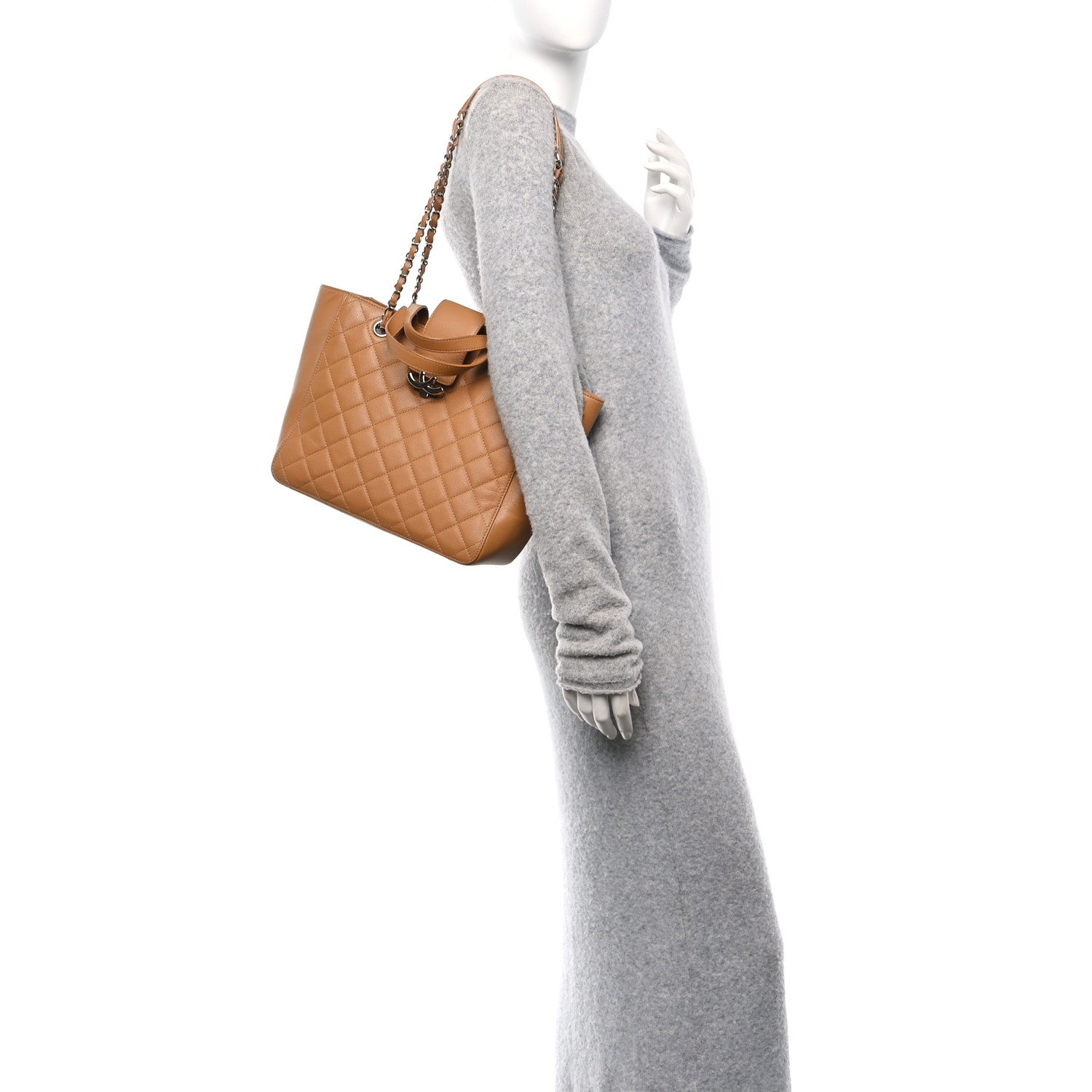 Chanel Caviar Quilted Small CC Box Shopping Tote Camel 2 of 10