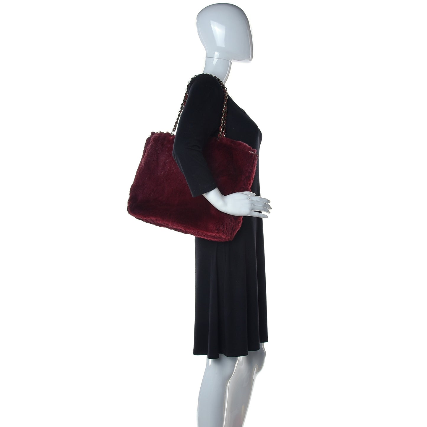 Rabbit Fur Shoulder Bag Burgundy
