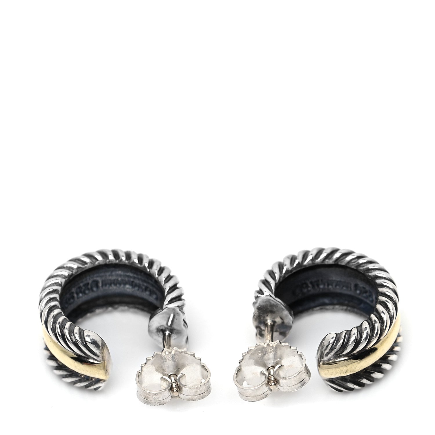 David Yurman Sterling Silver 14K Yellow Gold 16mm Cable Classics Hoop Earrings 3 of 4