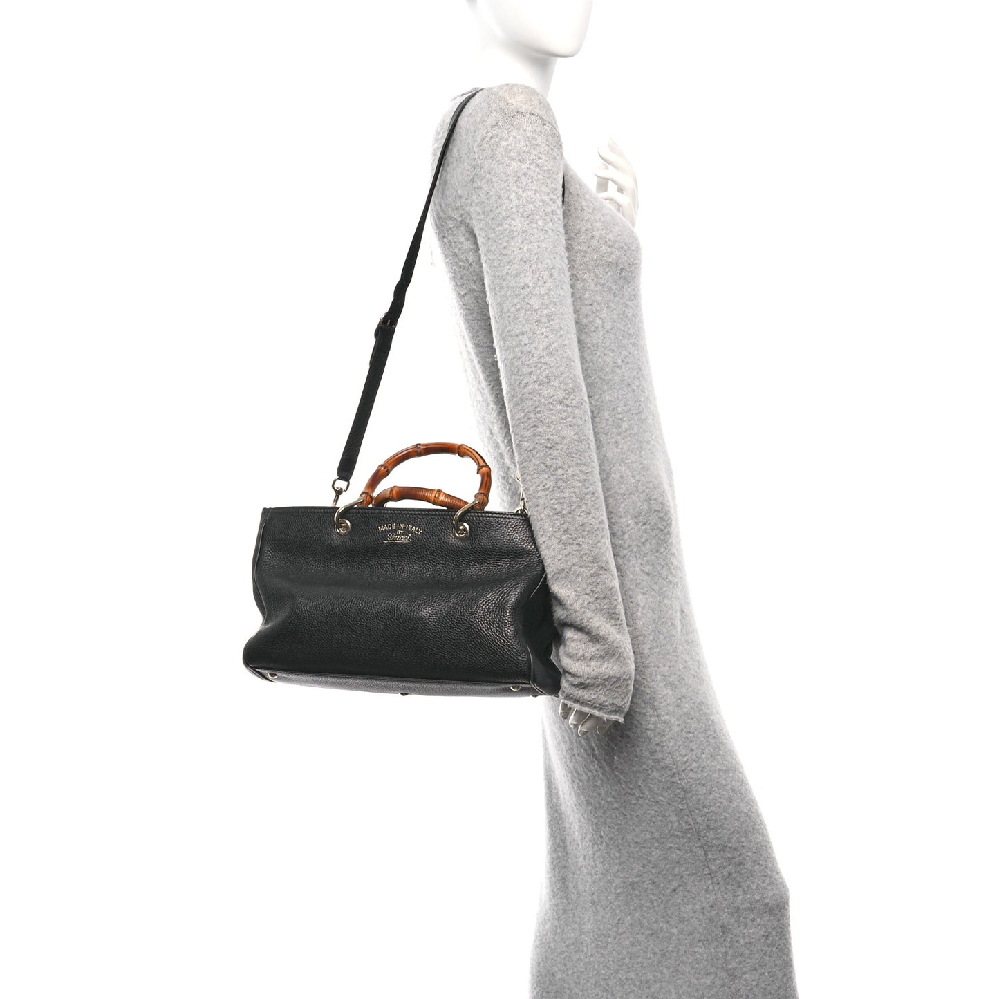 Pebbled Calfskin Medium Bamboo Shopper Tote Black