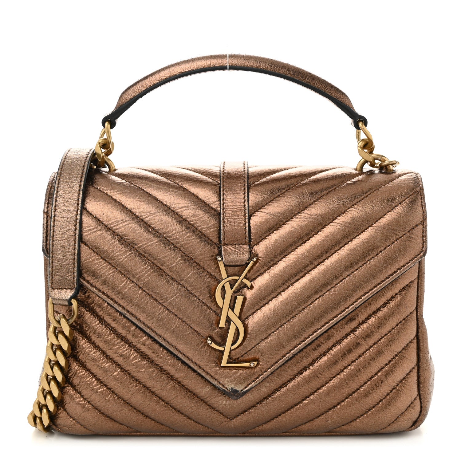 Saint Laurent Metallic Calfskin Matelasse Chevron Monogram Medium College Bag Bronze 1 of 14