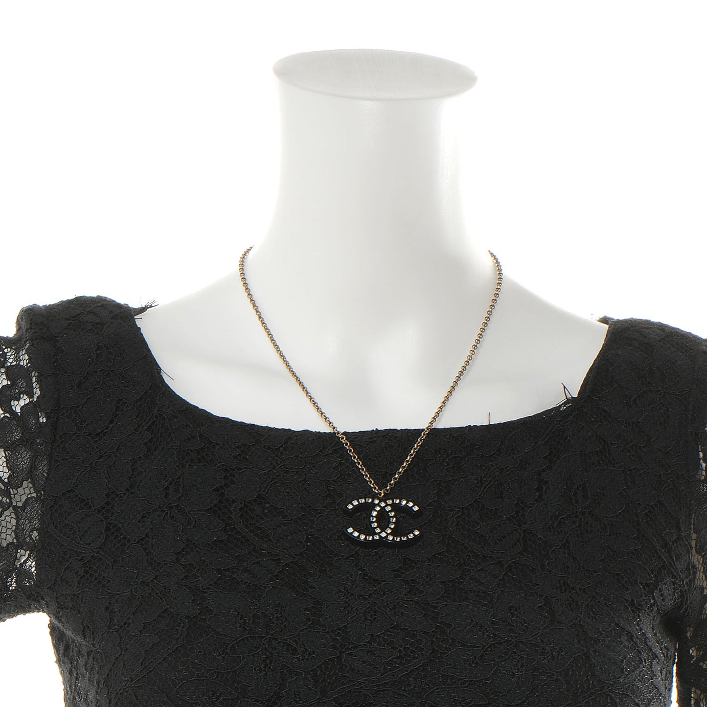Crystal Studded CC Necklace Black Silver