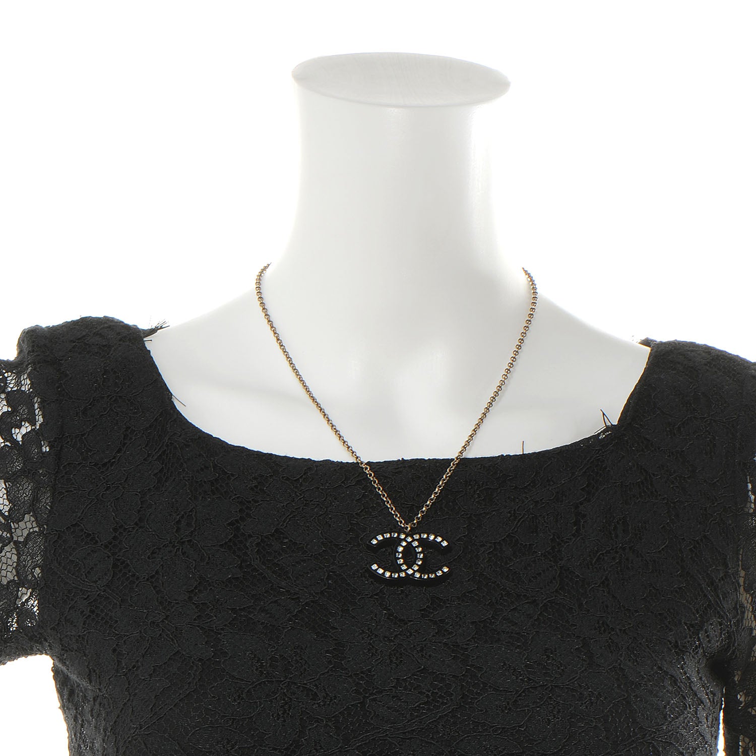 Chanel Crystal Studded CC Necklace Black Silver 2 of 5
