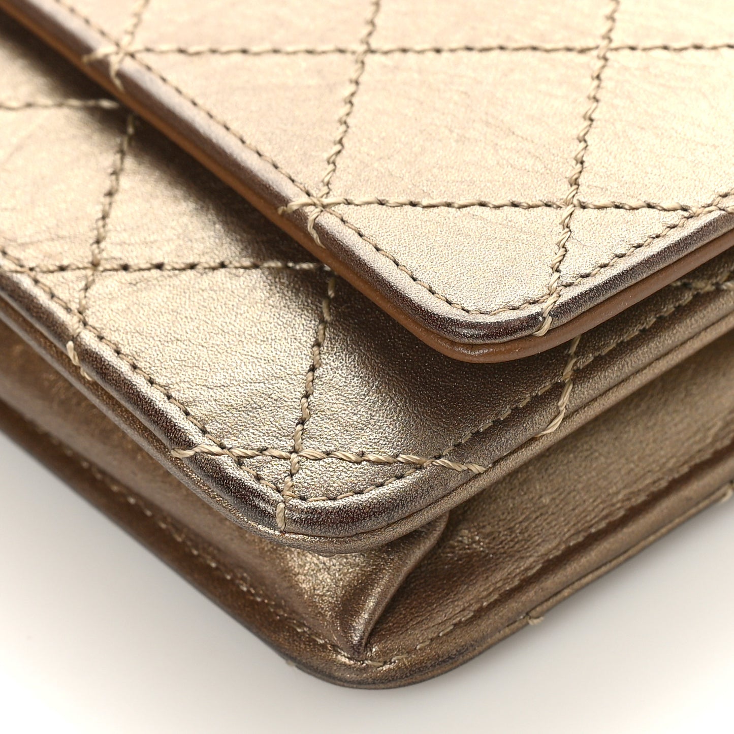Metallic Aged Calfskin Quilted Reissue Wallet On Chain WOC Gold