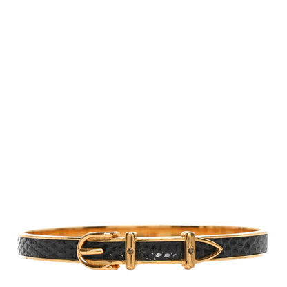 Hermes Lizard Narrow Belt Buckle Bangle Bracelet Black 1 of 3