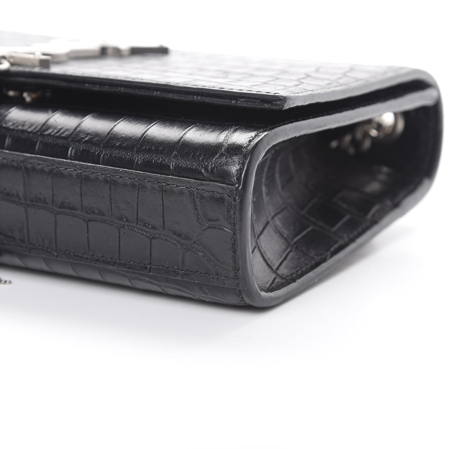 Calfskin Crocodile Embossed Monogram Small Kate Tassel Satchel Black