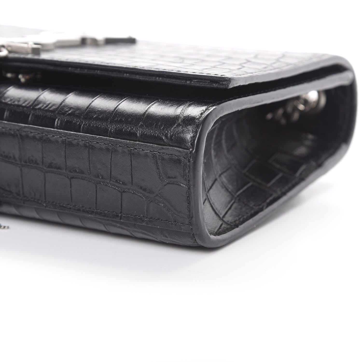 Saint Laurent Calfskin Crocodile Embossed Monogram Small Kate Tassel Satchel Black 9 of 10