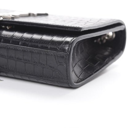 Saint Laurent Calfskin Crocodile Embossed Monogram Small Kate Tassel Satchel Black 9 of 10