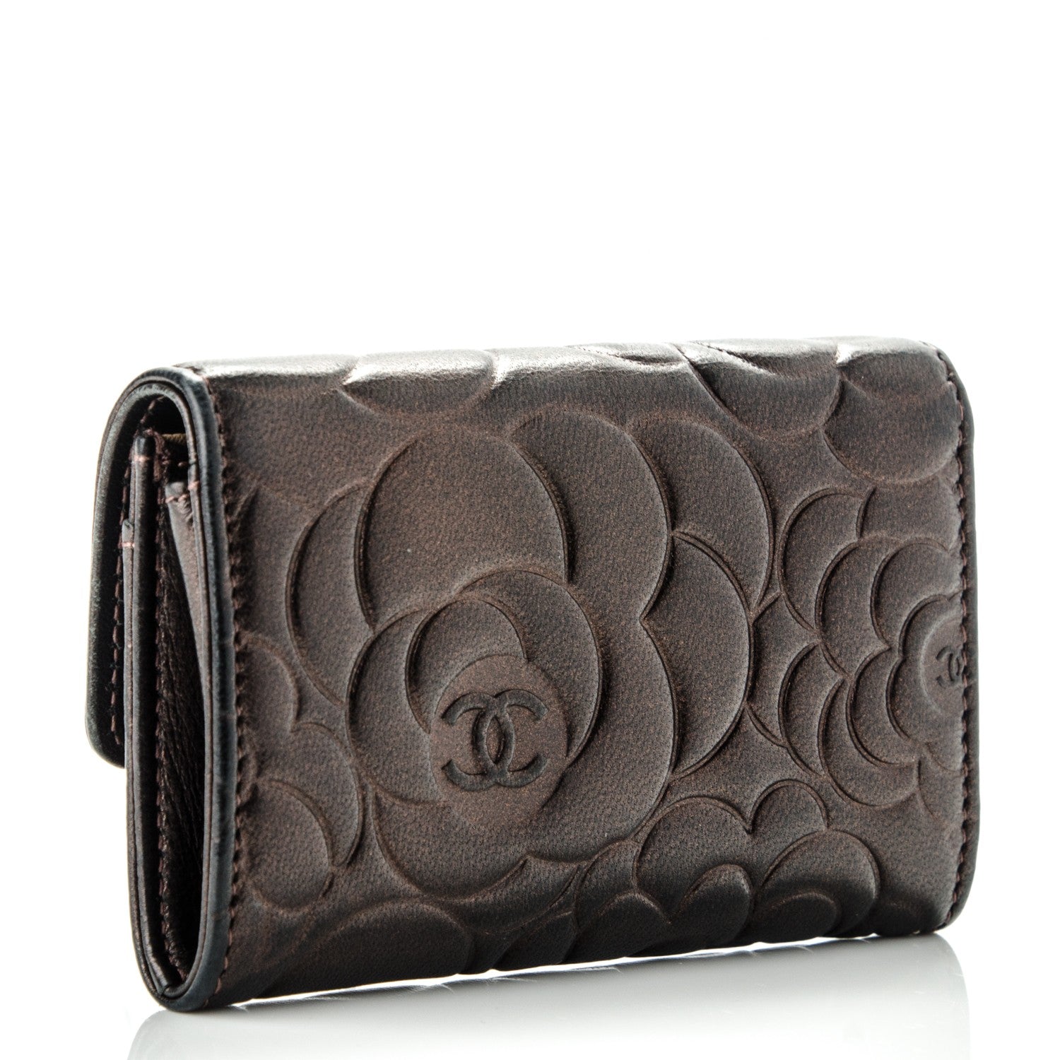 Chanel Metallic Lambskin Camellia Embossed Card Holder Brown 3 of 8