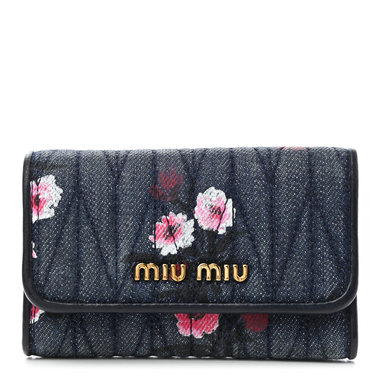 Denim Matelasse Flap Card Holder Key Ring