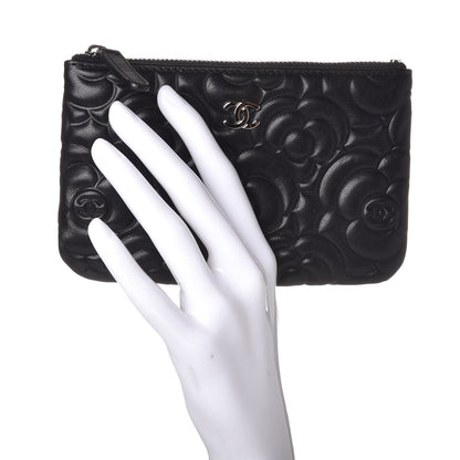 Chanel Goatskin Camellia Embossed Cosmetic Pouch Black 2 of 8