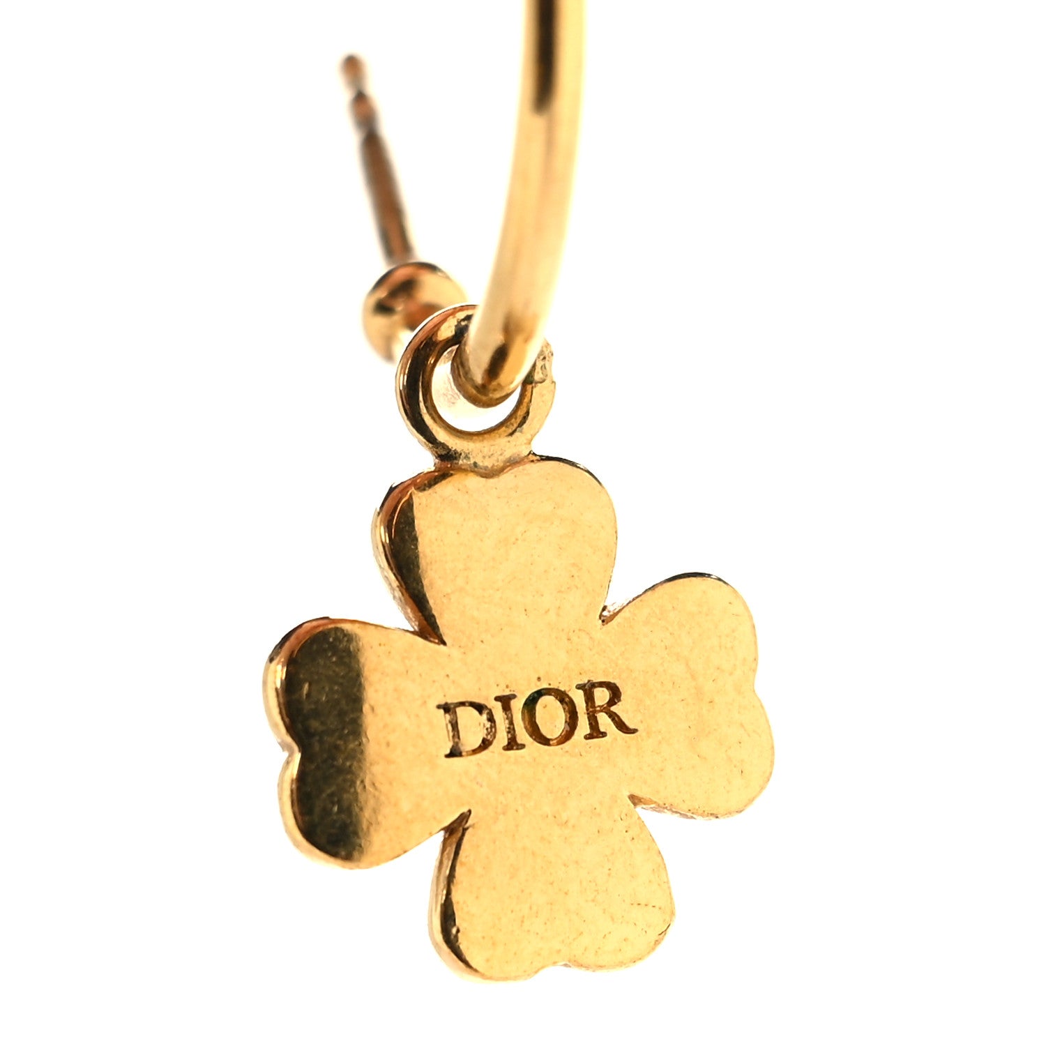 Christian Dior Metal Star Clover Hoop Earrings Gold 4 of 4