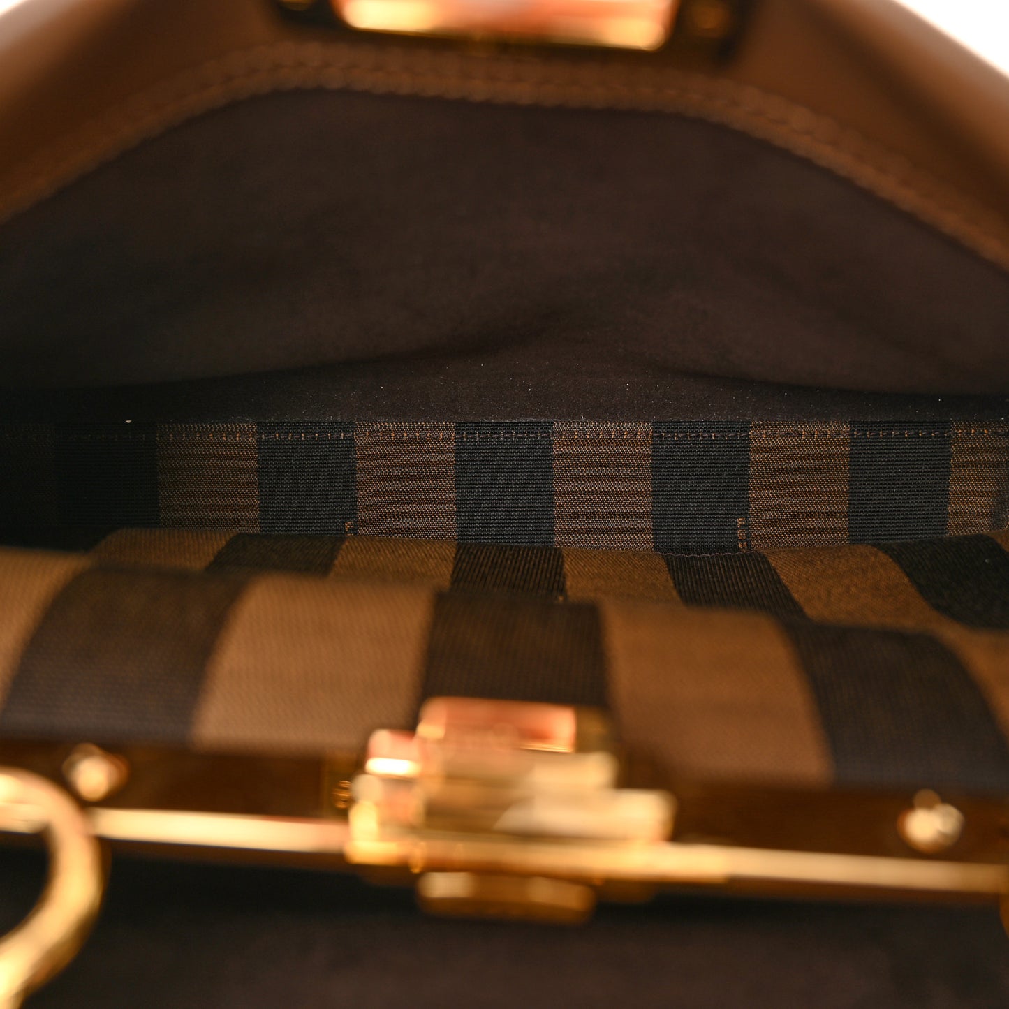 Vitello Seta Fabric Jacquard Pequin Medium Peekaboo Iconic Satchel Foresta Tobacco