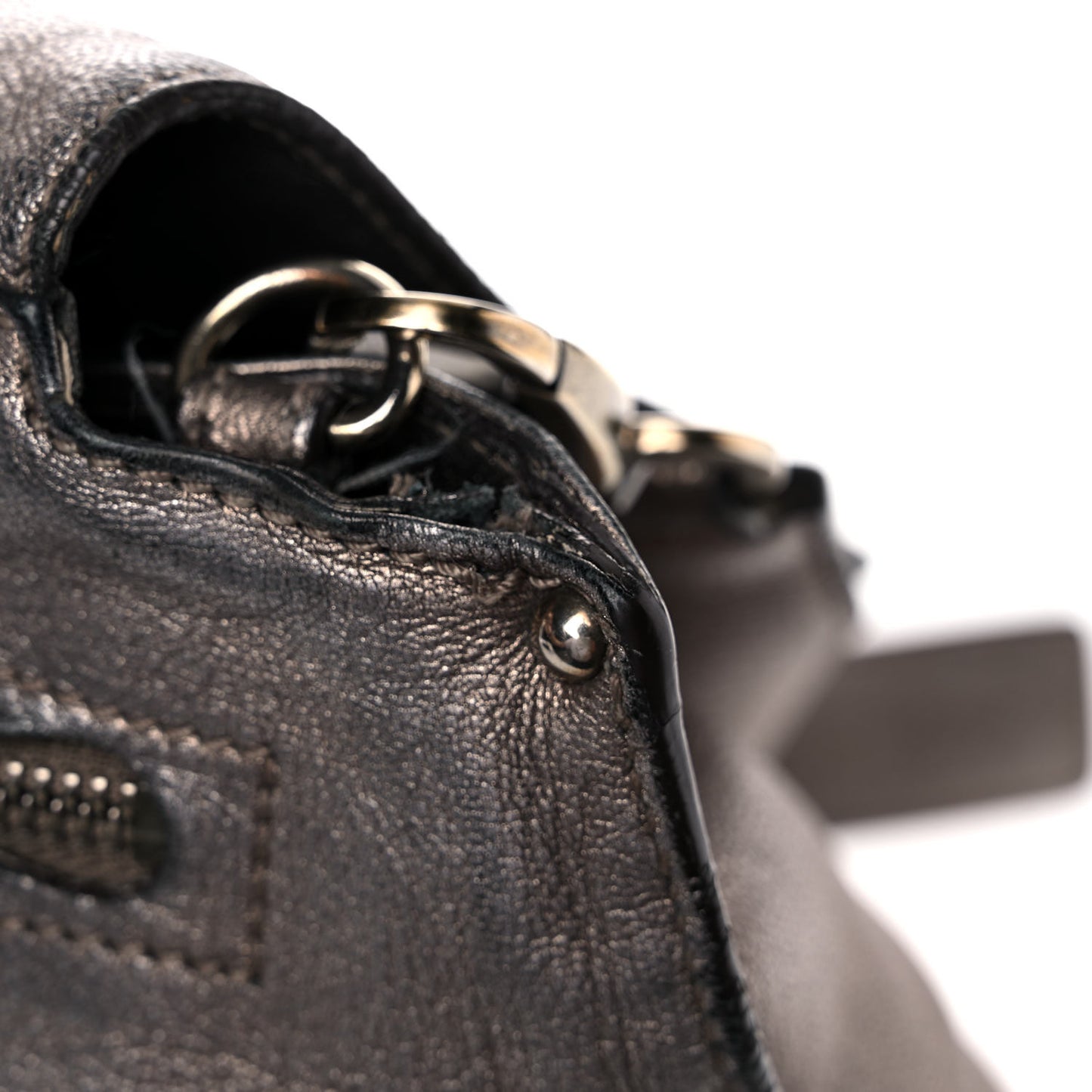 Metallic Grained Calfskin Sofia Satchel Silver