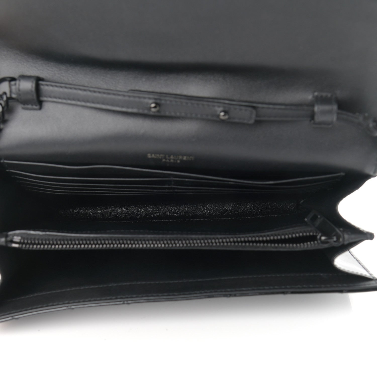 Saint Laurent Patent Matelasse Chevron Monogram Chain Wallet Black 5 of 10