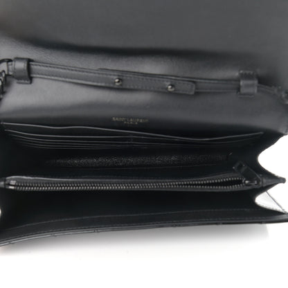 Saint Laurent Patent Matelasse Chevron Monogram Chain Wallet Black 5 of 10