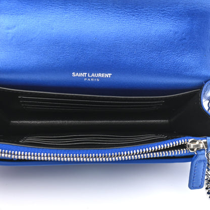 Saint Laurent Metallic Calfskin Monogram Sunset Chain Wallet Blue 5 of 14